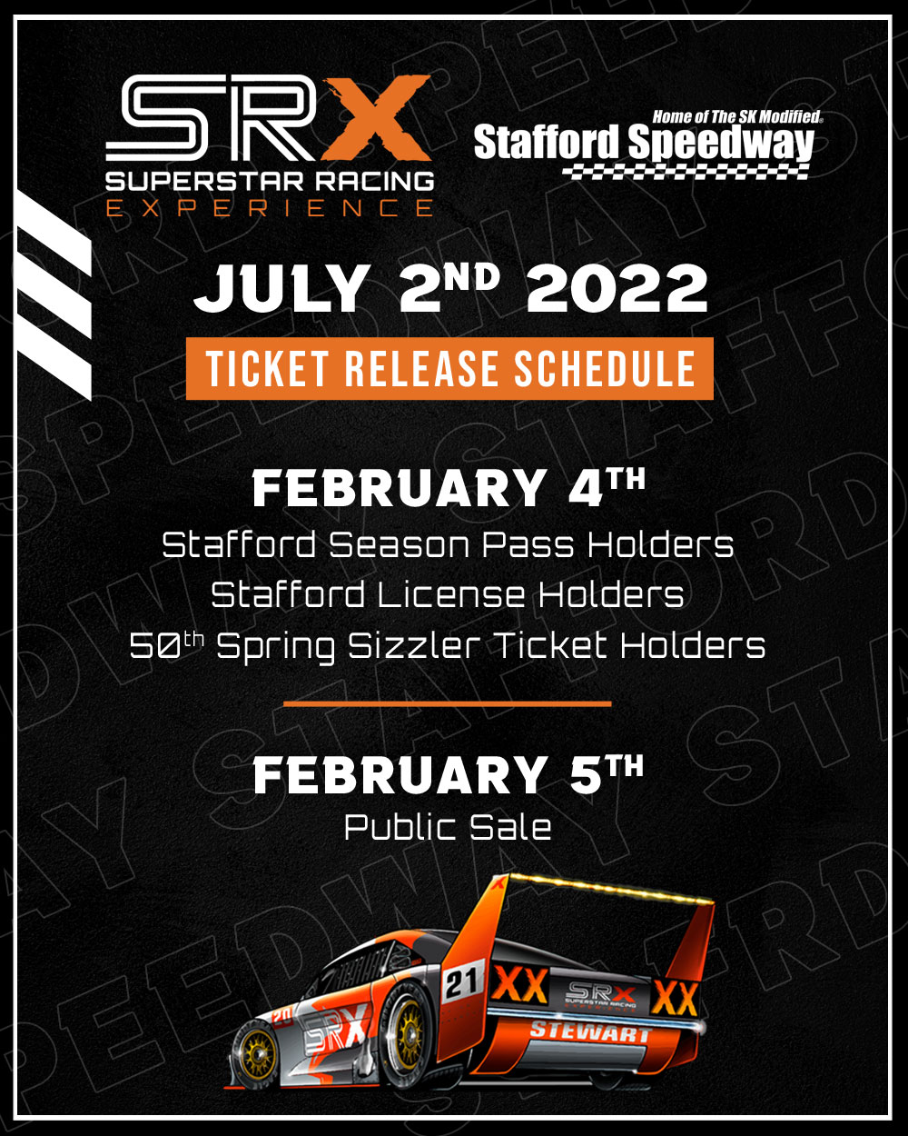 SRX Racing Returns to Stafford Speedway Saturday, July 2nd Stafford