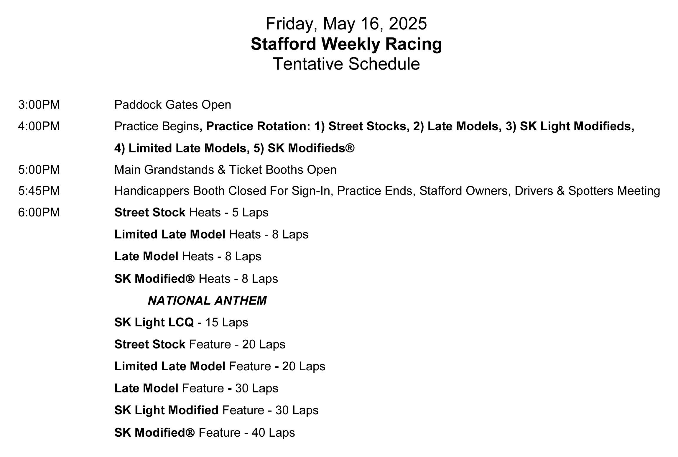 May 16, 2025 Stafford Weekly Racing