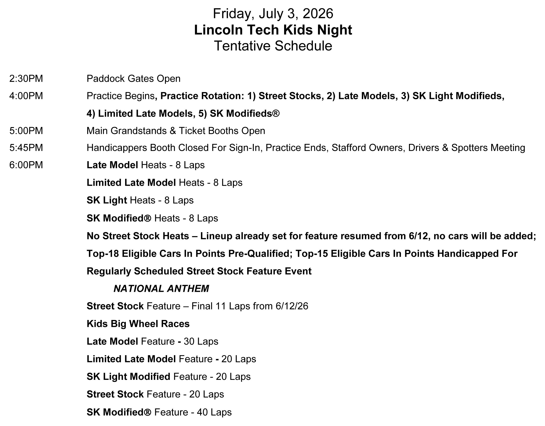 July 3, 2026 Lincoln Tech Kids Night